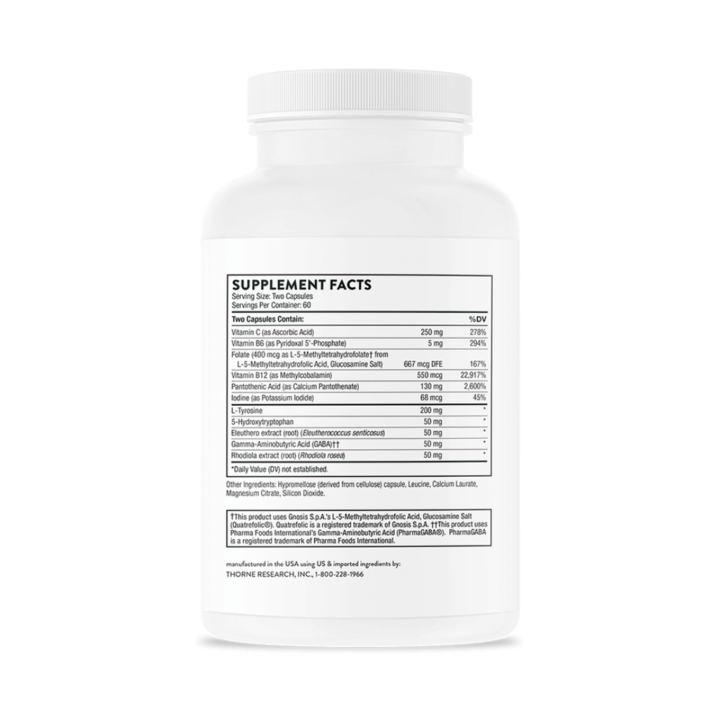 Thorne Emotional Balance Support capsules with GABA, active B vitamins and botanical extracts for mood and stress support.