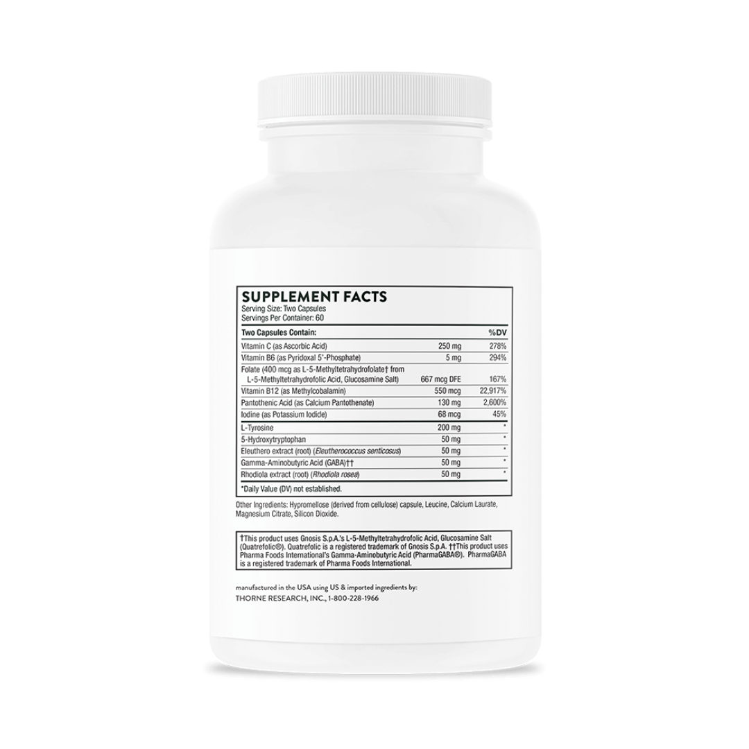 Thorne Emotional Balance Support capsules with GABA, active B vitamins and botanical extracts for mood and stress support.