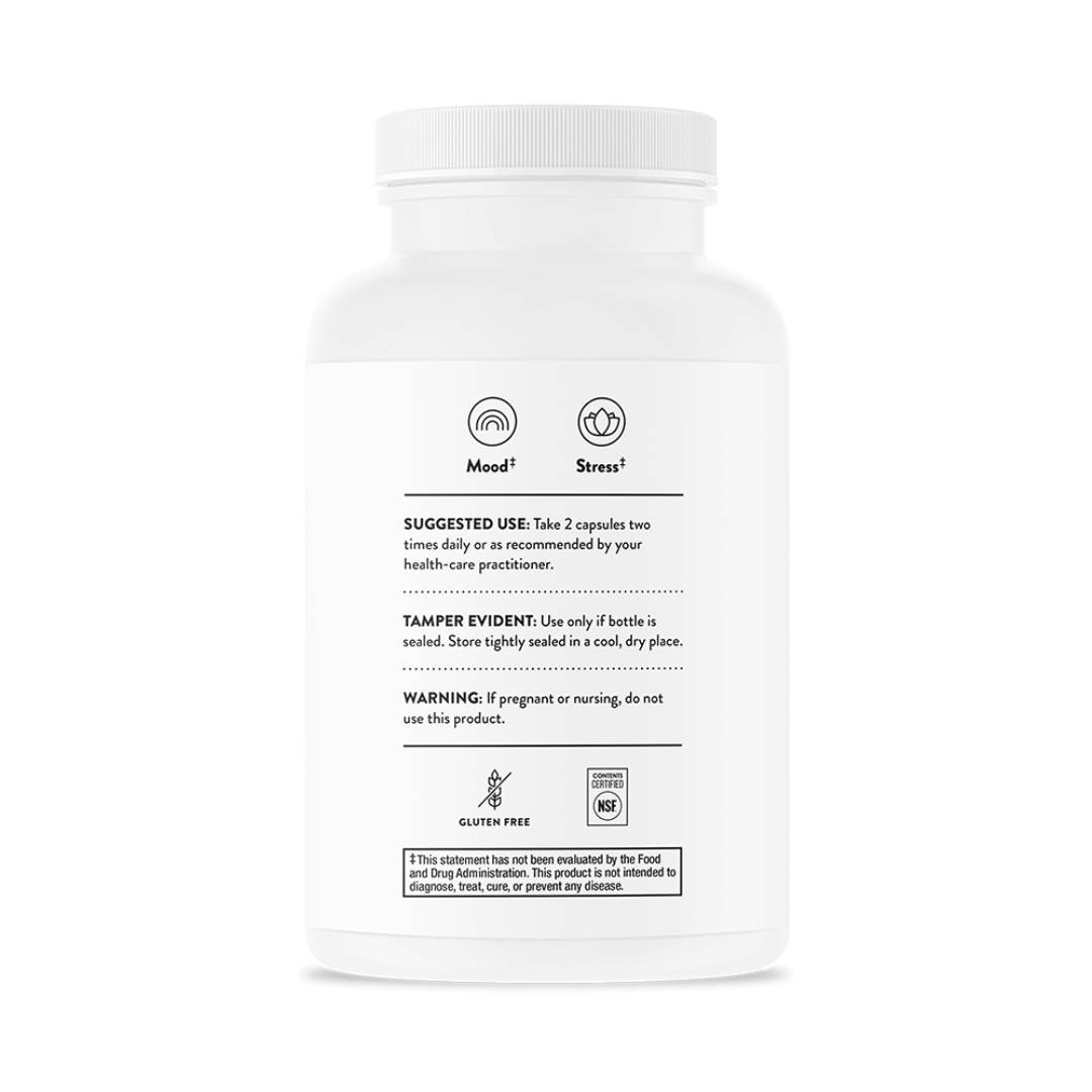 Thorne Emotional Balance Support capsules with GABA, active B vitamins and botanical extracts for mood and stress support.