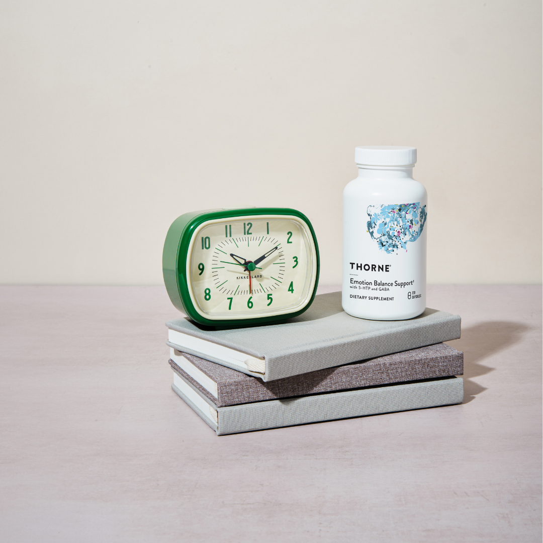Thorne Emotional Balance Support capsules with GABA, active B vitamins and botanical extracts for mood and stress support.