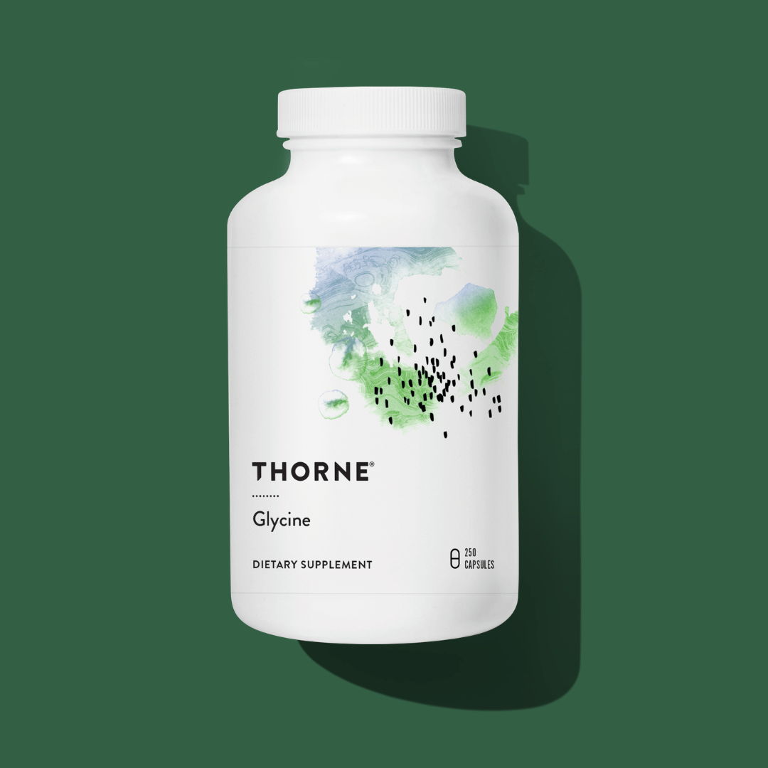 Thorne Glycine by Thorne, 250 capsule glycine amino acid supplement bottle providing 1 g per serving