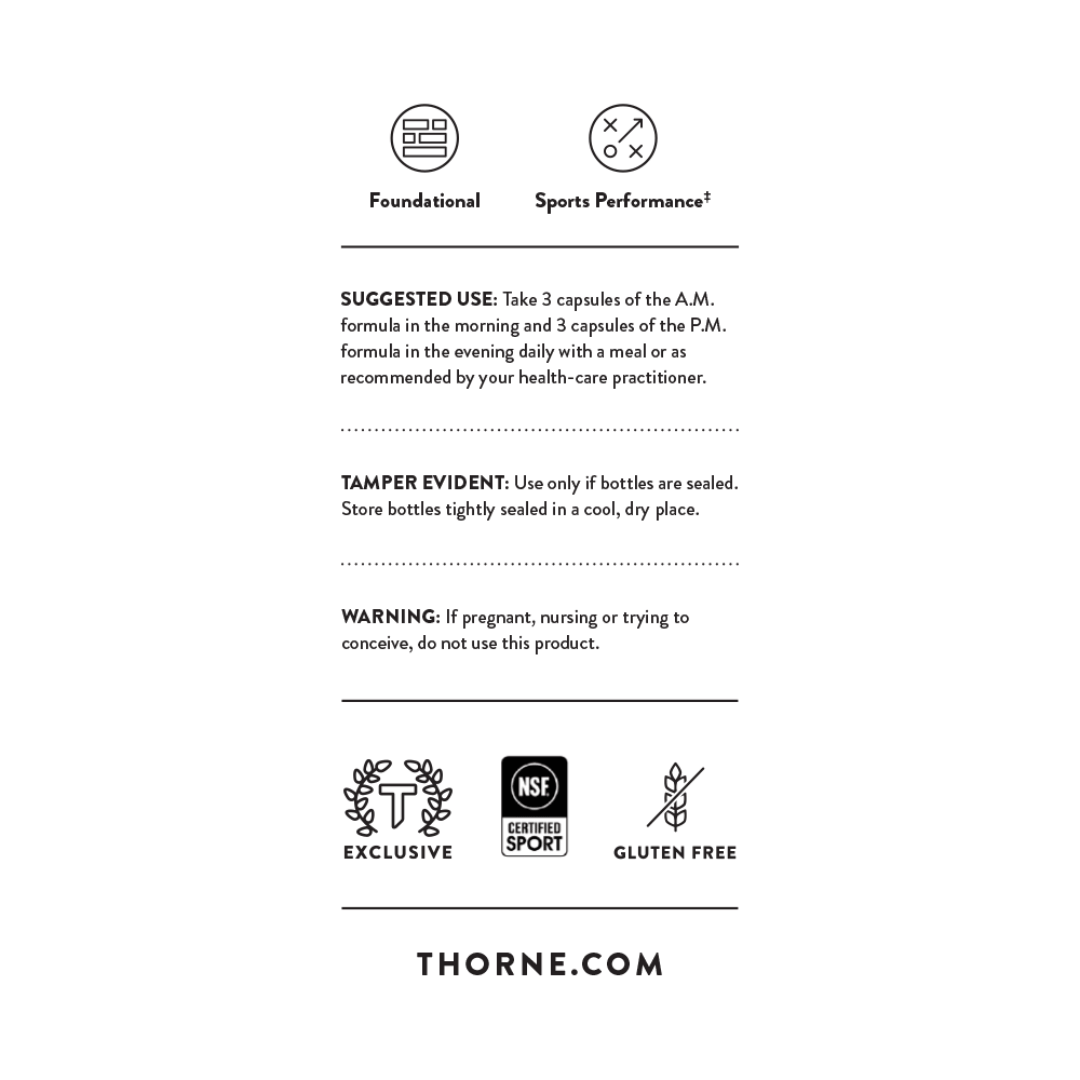 Thorne Multi-Vitamin Elite by Thorne, daily multivitamin pack with AM and PM capsules, 30-day supply