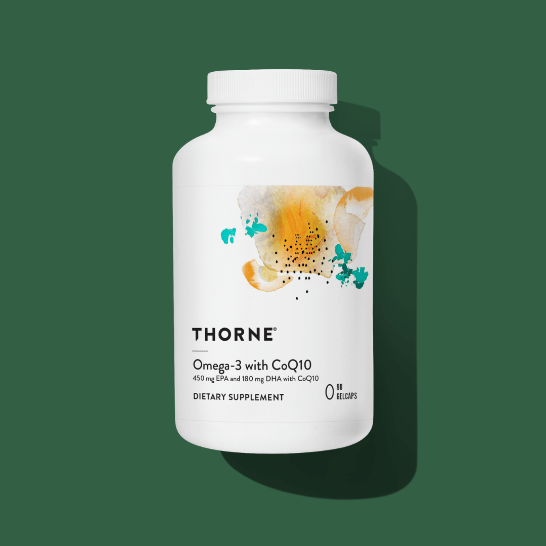 Thorne Omega-3 with CoQ10 by Thorne, softgel supplement with fish oil and coenzyme Q10, 90 softgels