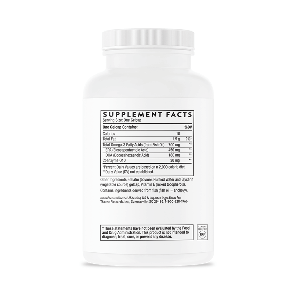 Thorne Omega-3 with CoQ10 by Thorne, softgel supplement with fish oil and coenzyme Q10, 90 softgels