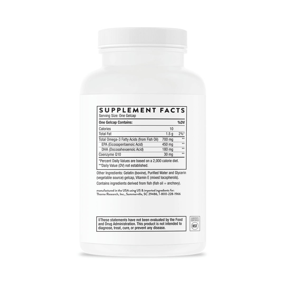Thorne Omega-3 with CoQ10 by Thorne, softgel supplement with fish oil and coenzyme Q10, 90 softgels
