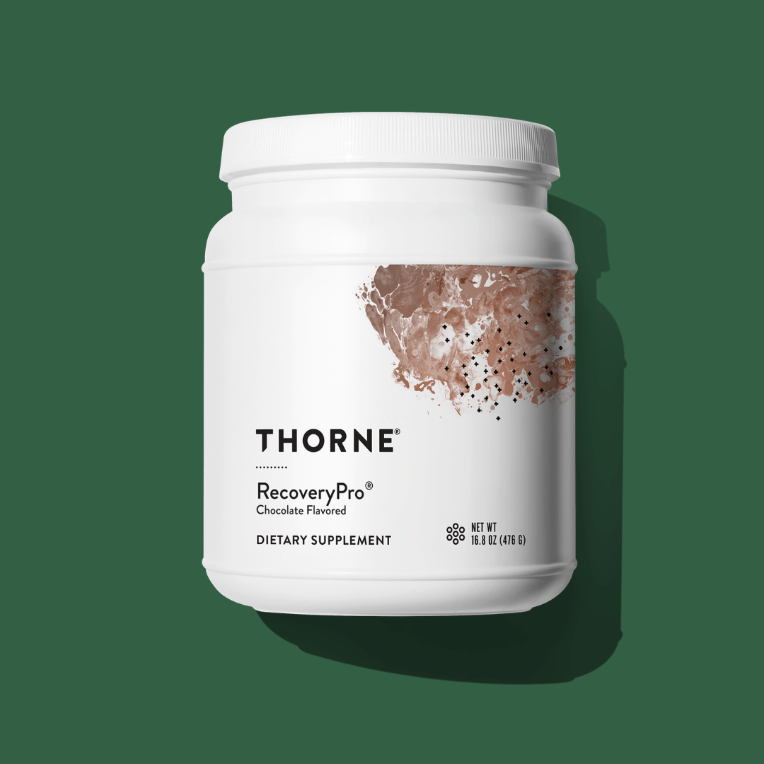 Thorne RecoveryPro by Thorne, chocolate-flavoured recovery protein powder, 30 serving sports nutrition supplement