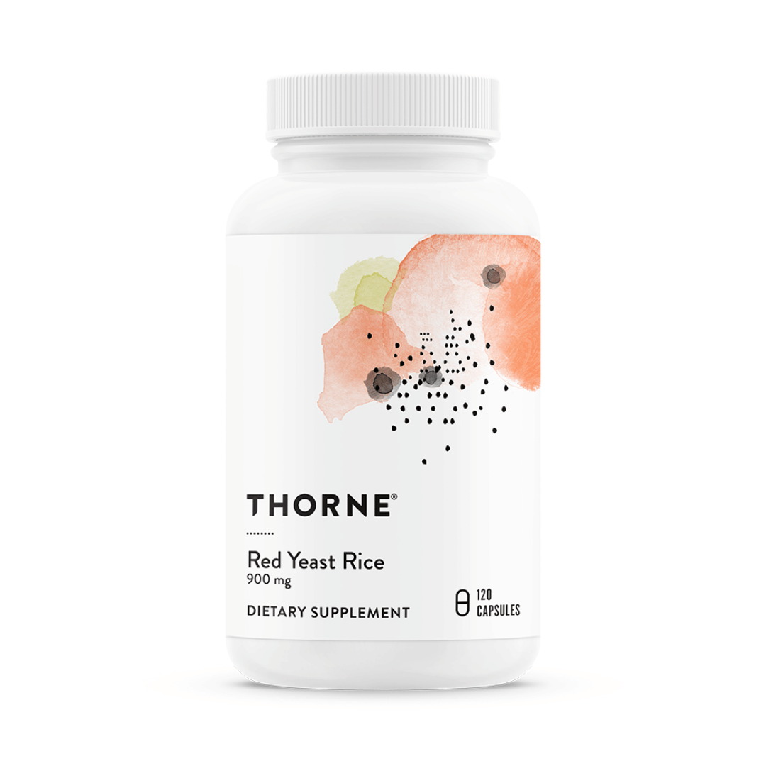 Thorne Red Yeast Rice (formerly Choleast-900) by Thorne, red yeast rice supplement capsules in a premium bottle, 120 capsules