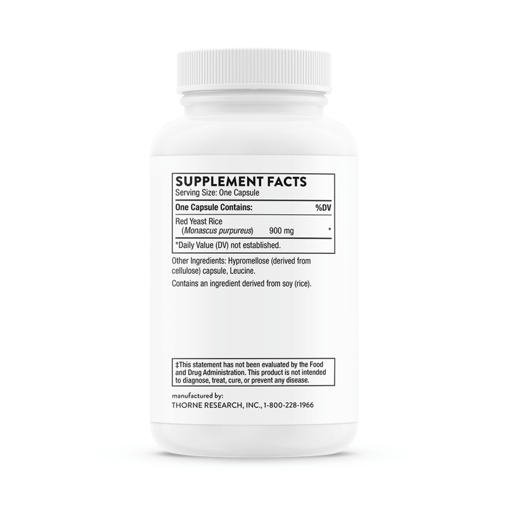 Thorne Red Yeast Rice (formerly Choleast-900) by Thorne, red yeast rice supplement capsules in a premium bottle, 120 capsules