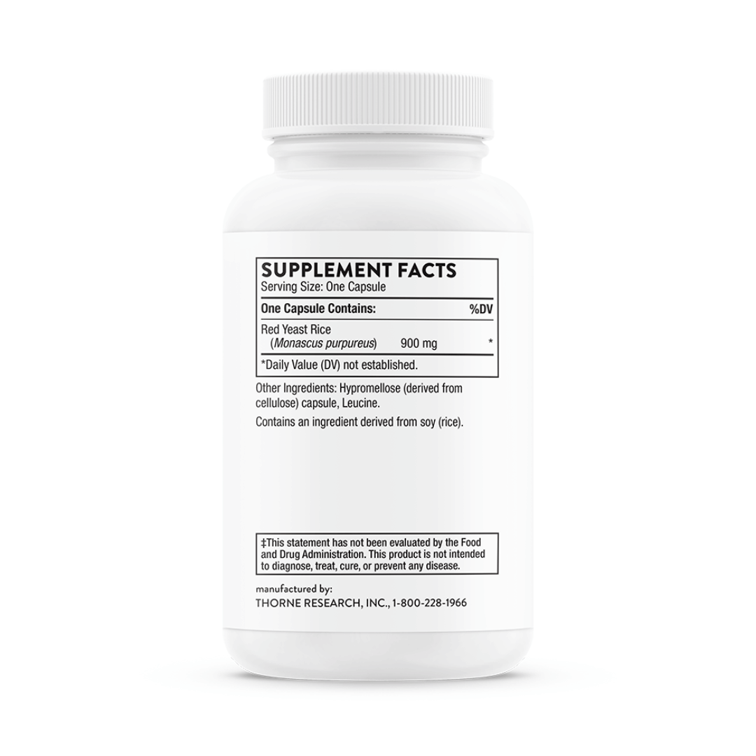 Thorne Red Yeast Rice (formerly Choleast-900) by Thorne, red yeast rice supplement capsules in a premium bottle, 120 capsules
