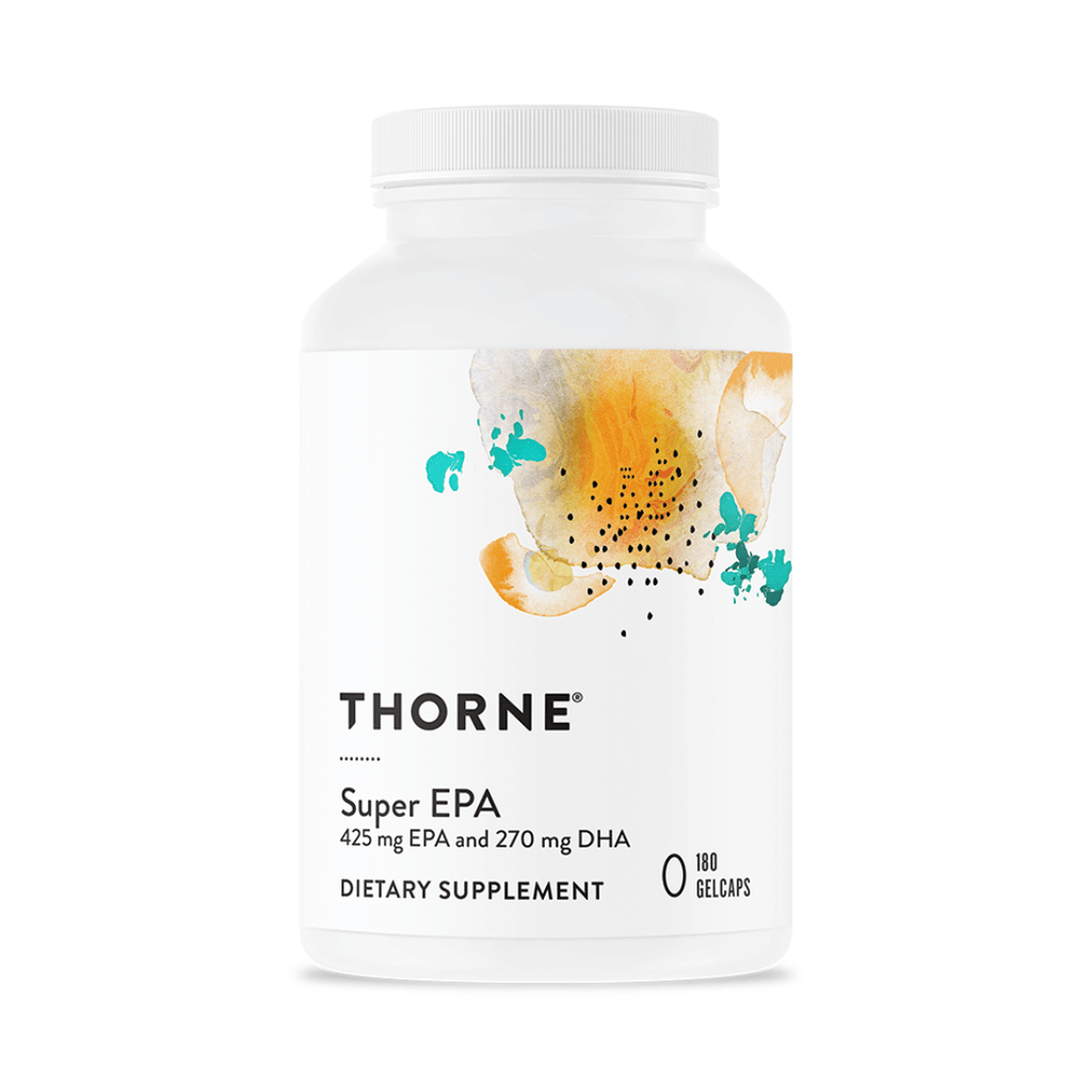 Thorne Super EPA by Thorne, fish oil omega-3 softgel supplement, available in 90 and 180 softgel bottles