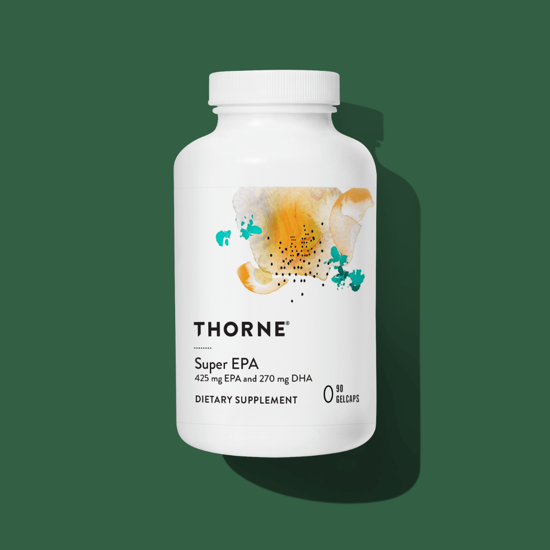 Thorne Super EPA by Thorne, fish oil omega-3 softgel supplement, available in 90 and 180 softgel bottles