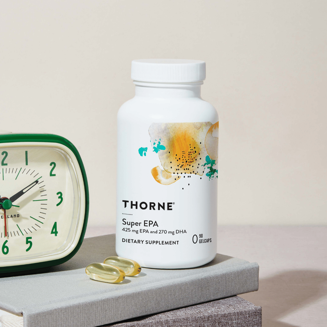Thorne Super EPA by Thorne, fish oil omega-3 softgel supplement, available in 90 and 180 softgel bottles