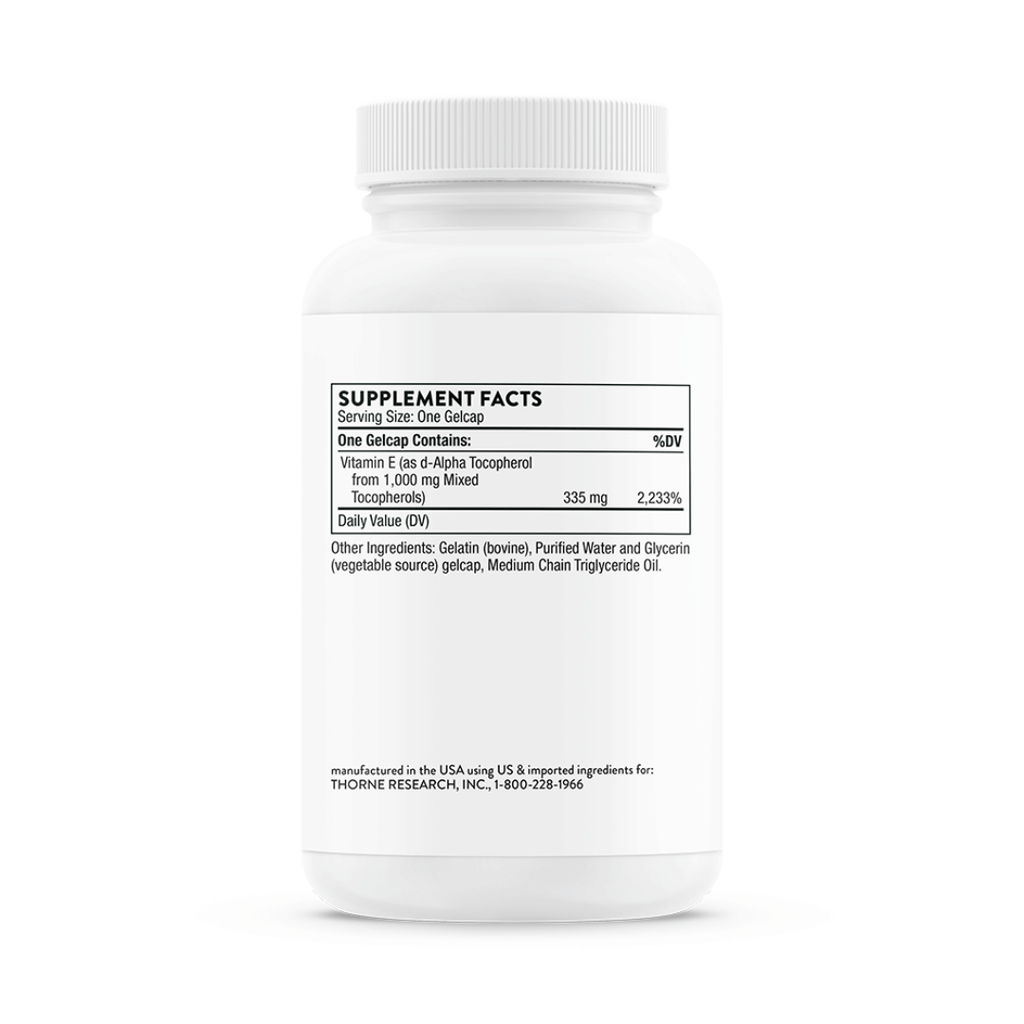 Thorne Ultimate-E by Thorne, vitamin E softgel supplement providing mixed tocopherols, 60 softgels