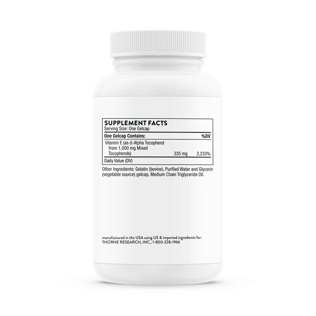Thorne Ultimate-E by Thorne, vitamin E softgel supplement providing mixed tocopherols, 60 softgels
