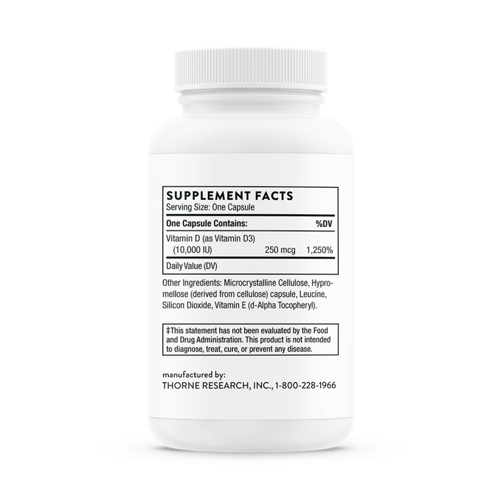 Thorne Vitamin D 10,000 IU by Thorne, high-strength vitamin D3 supplement capsules in a premium bottle, 60 capsules