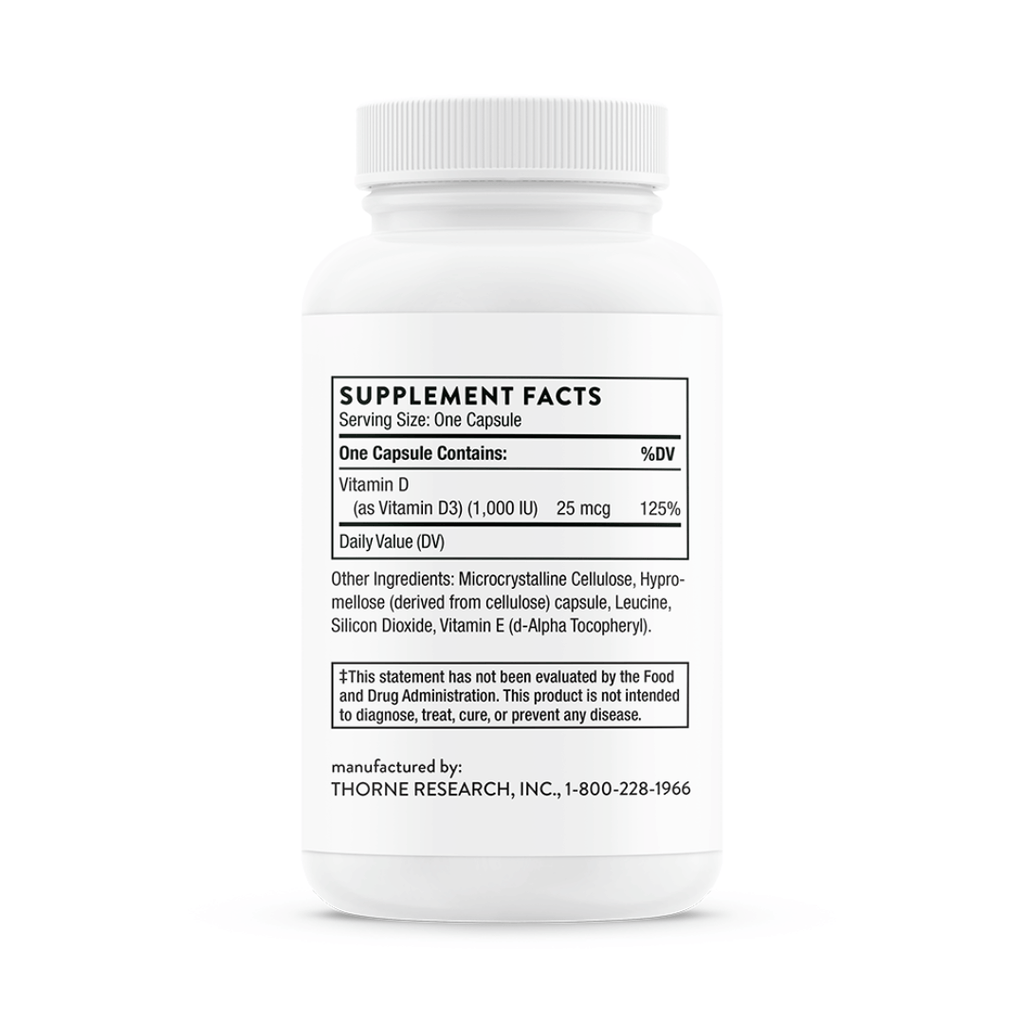 Thorne Vitamin D 1,000 IU by Thorne, 90 capsule vitamin D3 supplement for daily nutritional support