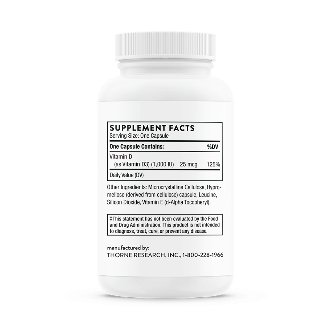 Thorne Vitamin D 1,000 IU by Thorne, 90 capsule vitamin D3 supplement for daily nutritional support