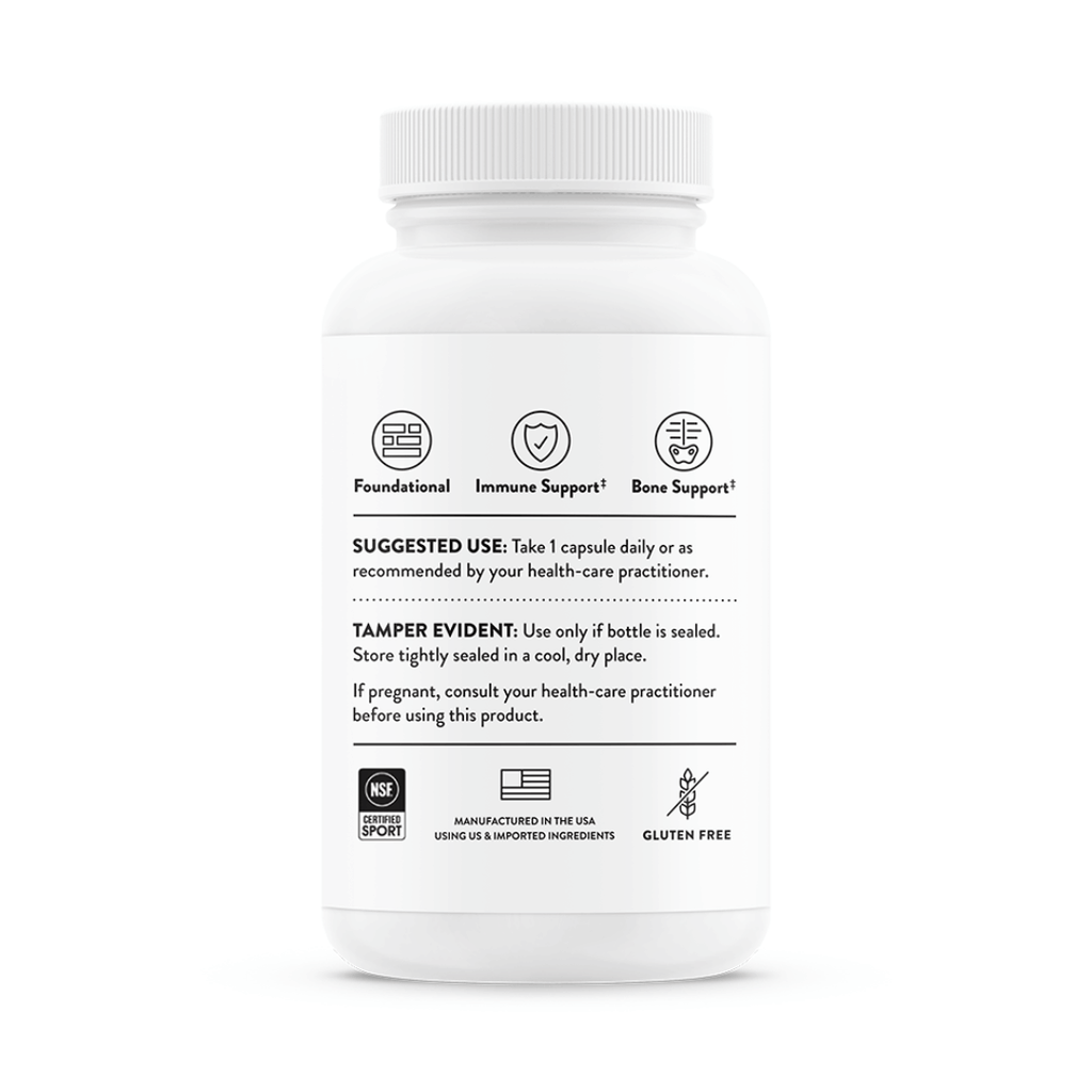 Thorne Vitamin D 5,000 IU by Thorne, vitamin D3 supplement capsules in a premium bottle, 60 capsules