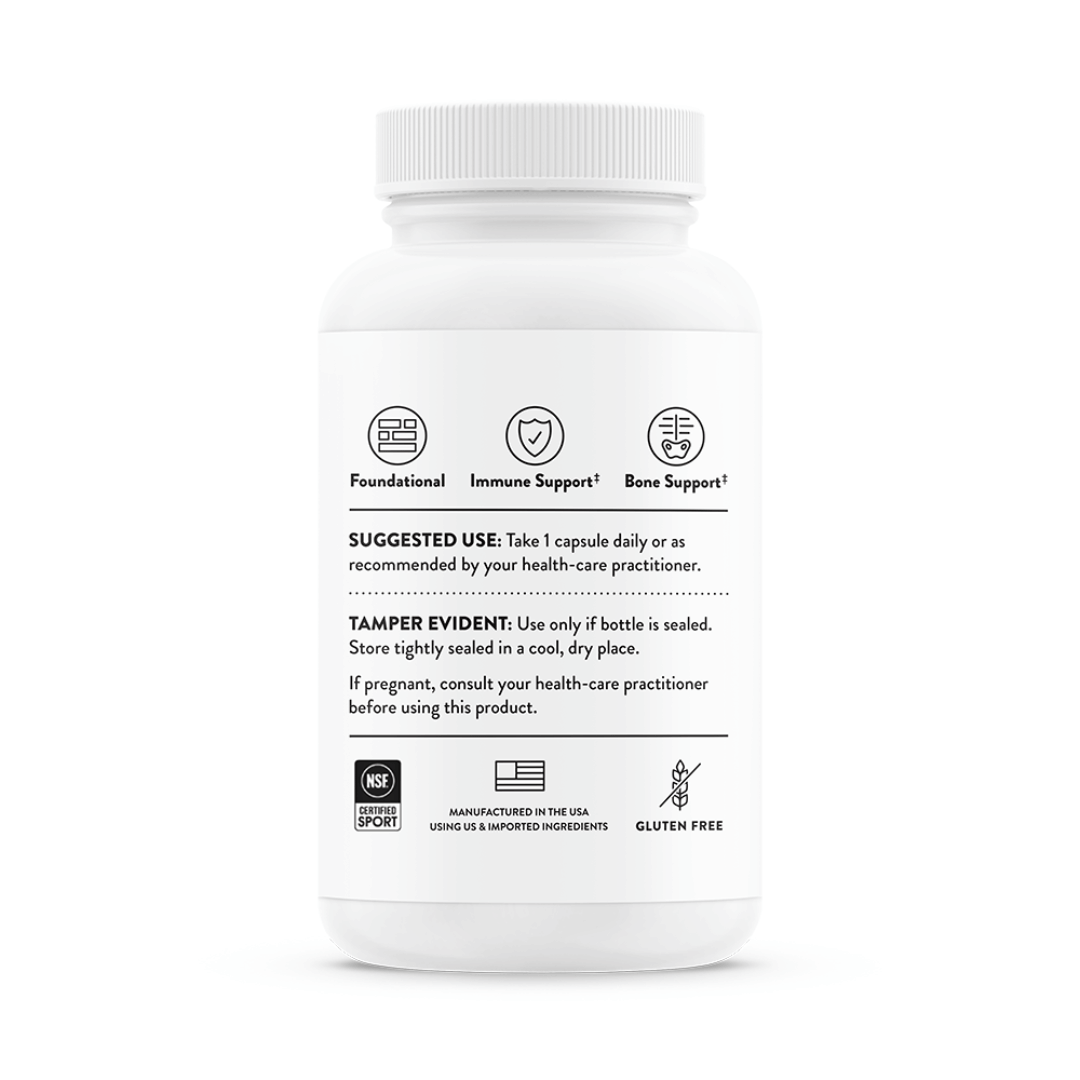 Thorne Vitamin D 5,000 IU by Thorne, vitamin D3 supplement capsules in a premium bottle, 60 capsules