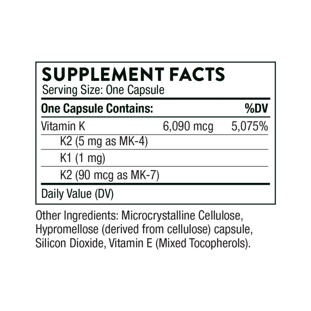 Thorne Vitamin K by Thorne, vitamin K supplement capsules in a premium bottle, 60 capsules for daily nutritional support