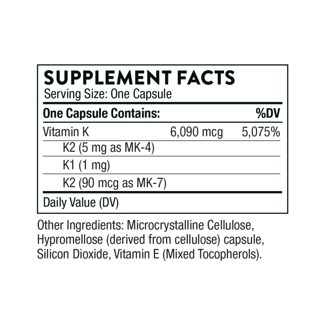 Thorne Vitamin K by Thorne, vitamin K supplement capsules in a premium bottle, 60 capsules for daily nutritional support