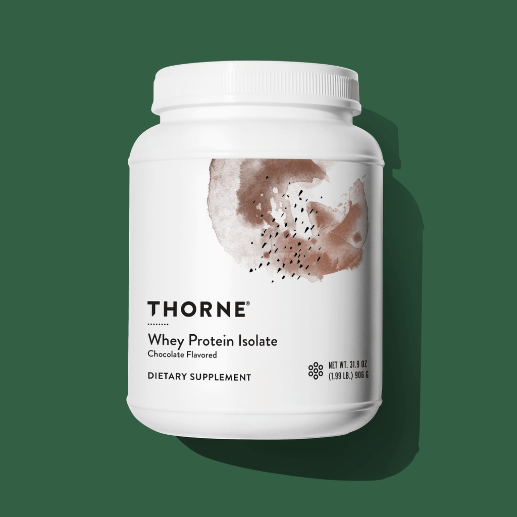 Thorne Whey Protein Isolate by Thorne, Chocolate/Vanilla whey protein isolate powder, 900 g tub sports nutrition supplement