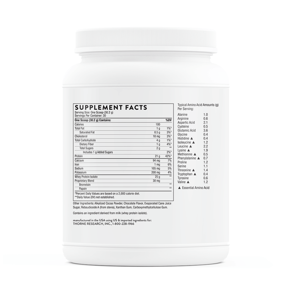 Thorne Whey Protein Isolate by Thorne, Chocolate/Vanilla whey protein isolate powder, 900 g tub sports nutrition supplement