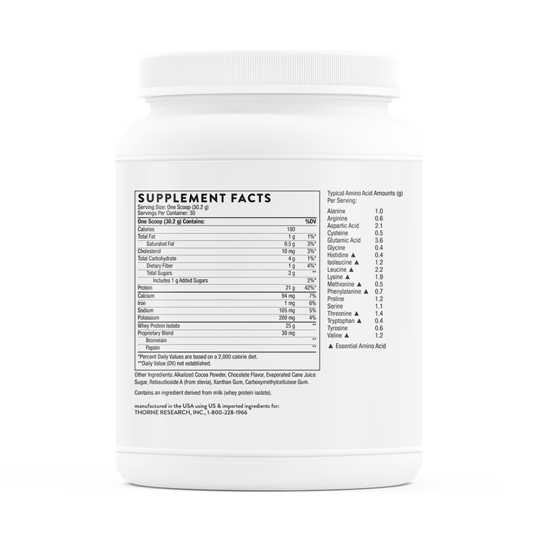 Thorne Whey Protein Isolate by Thorne, Chocolate/Vanilla whey protein isolate powder, 900 g tub sports nutrition supplement