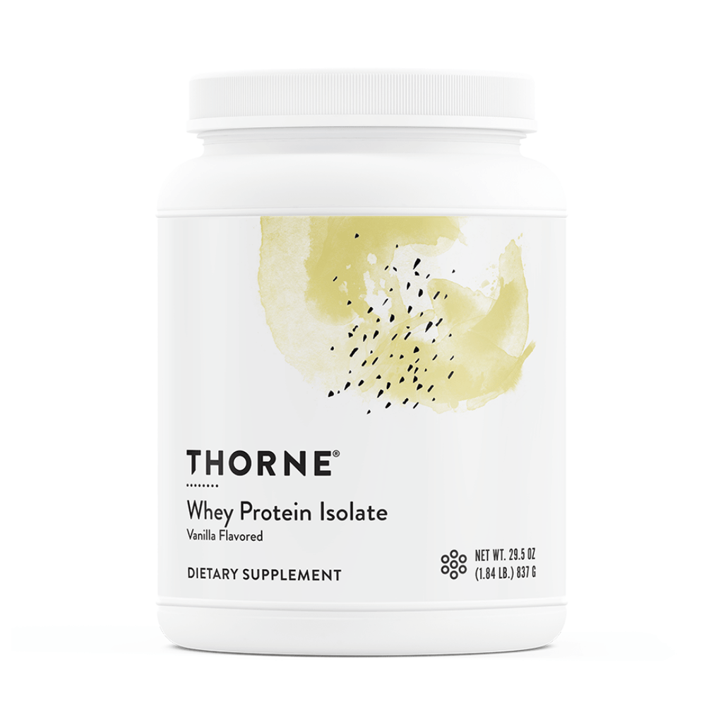 Thorne Whey Protein Isolate by Thorne, Chocolate/Vanilla whey protein isolate powder, 900 g tub sports nutrition supplement