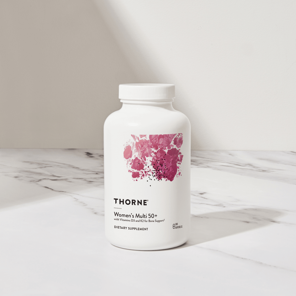 Thorne Women's Multi 50+ by Thorne, 180 capsule multivitamin supplement for women over 50 in a premium bottle