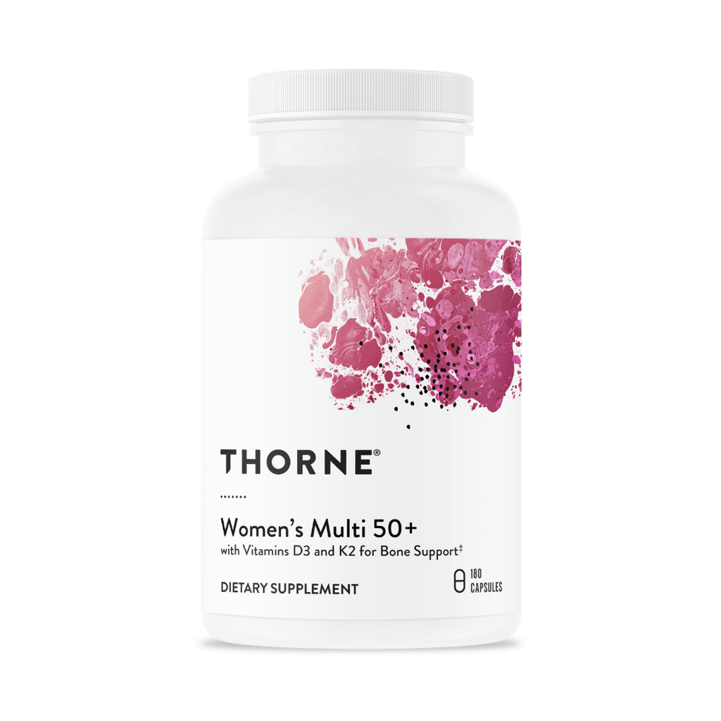 Thorne Women's Multi 50+ by Thorne, 180 capsule multivitamin supplement for women over 50 in a premium bottle