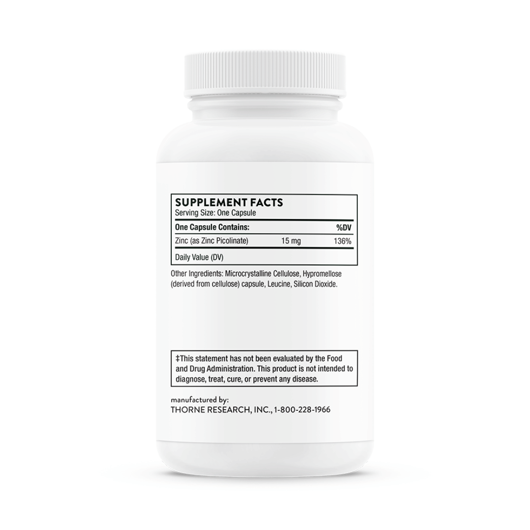 Thorne Zinc Picolinate 15 mg by Thorne, 60 capsule zinc supplement in a premium bottle