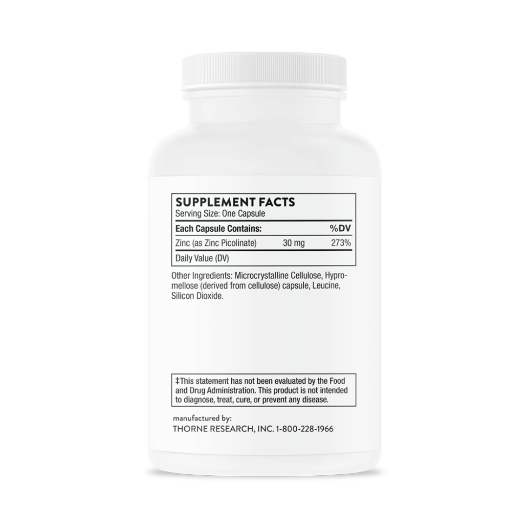 Thorne Zinc Picolinate 30 mg by Thorne, 60 capsule zinc supplement in a premium bottle