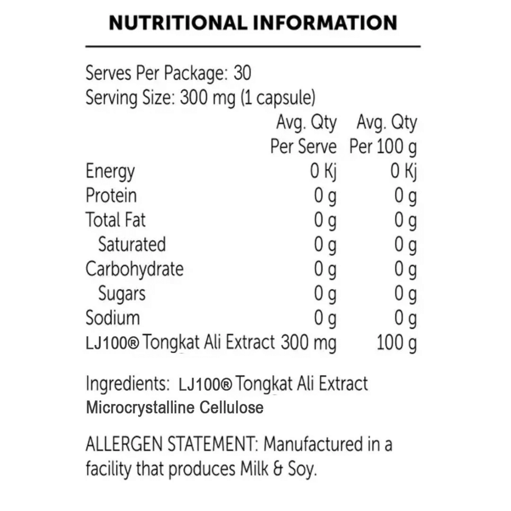 Ultra Labs LJ100 Tongkat Ali supplement featuring LJ100 extract, formulated to support energy, vitality, performance and overall wellbeing as part of a daily routine.