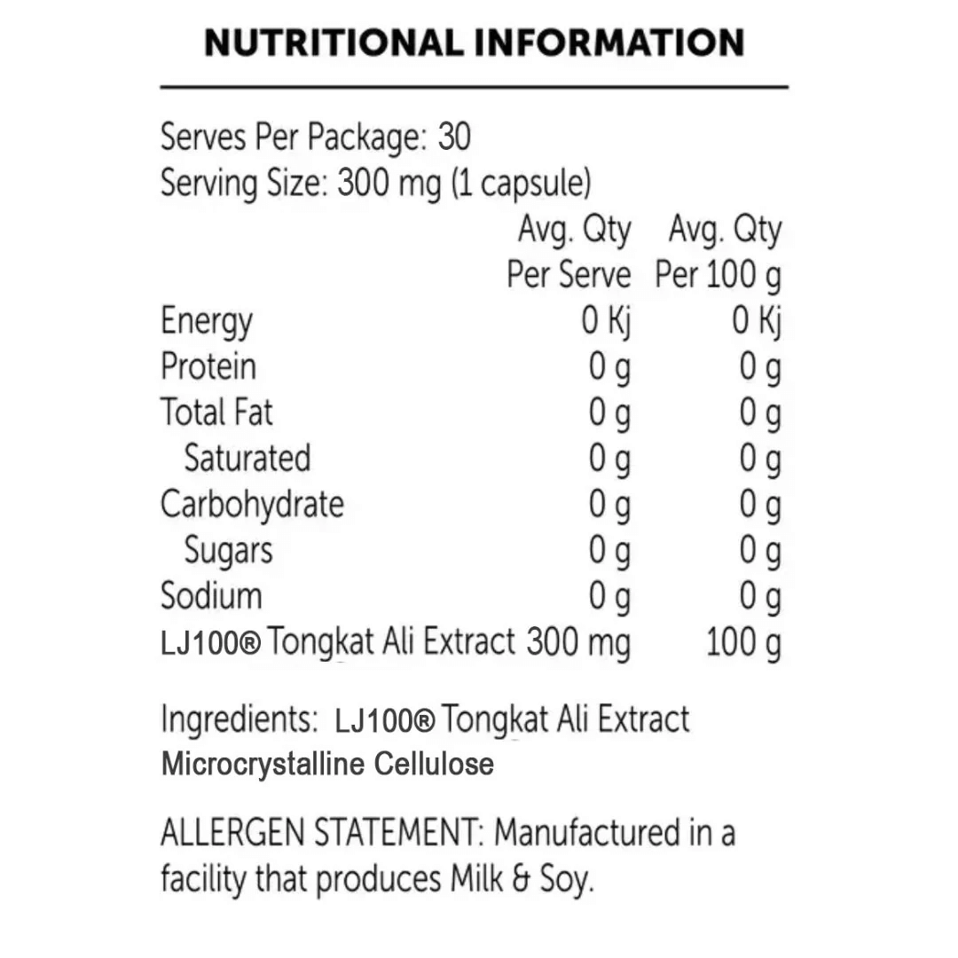 Ultra Labs LJ100 Tongkat Ali supplement featuring LJ100 extract, formulated to support energy, vitality, performance and overall wellbeing as part of a daily routine.