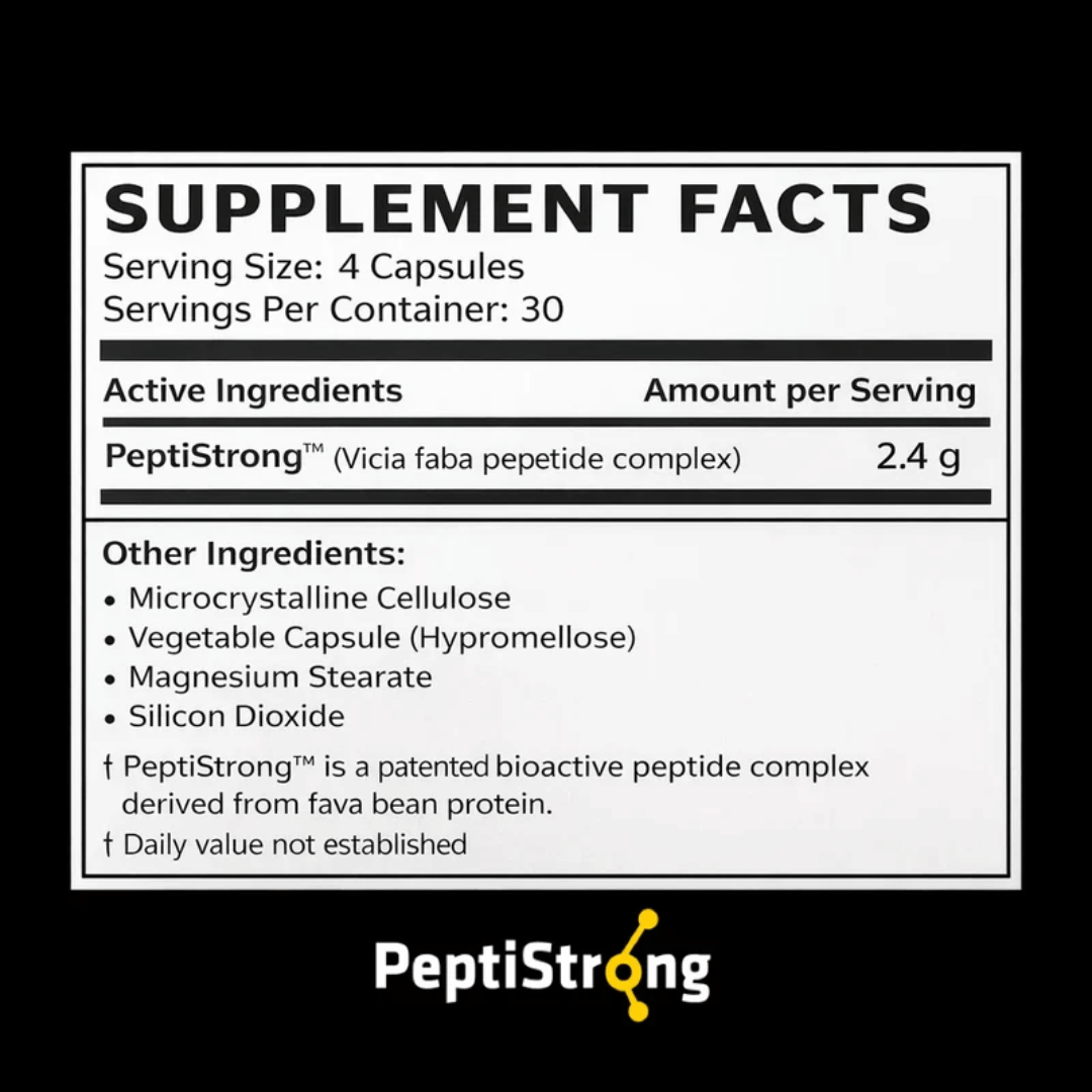Ultra Labs PeptiStrong supplement featuring a specialised muscle-support peptide complex, formulated to support muscle health, recovery, strength and performance as part of an active lifestyle.