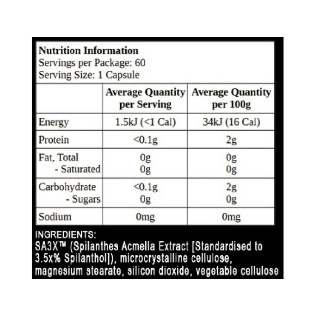 Ultra Labs SA3X supplement featuring a standardised Spilanthol-rich extract, formulated to support vitality, performance, libido and overall wellbeing as part of an active lifestyle.