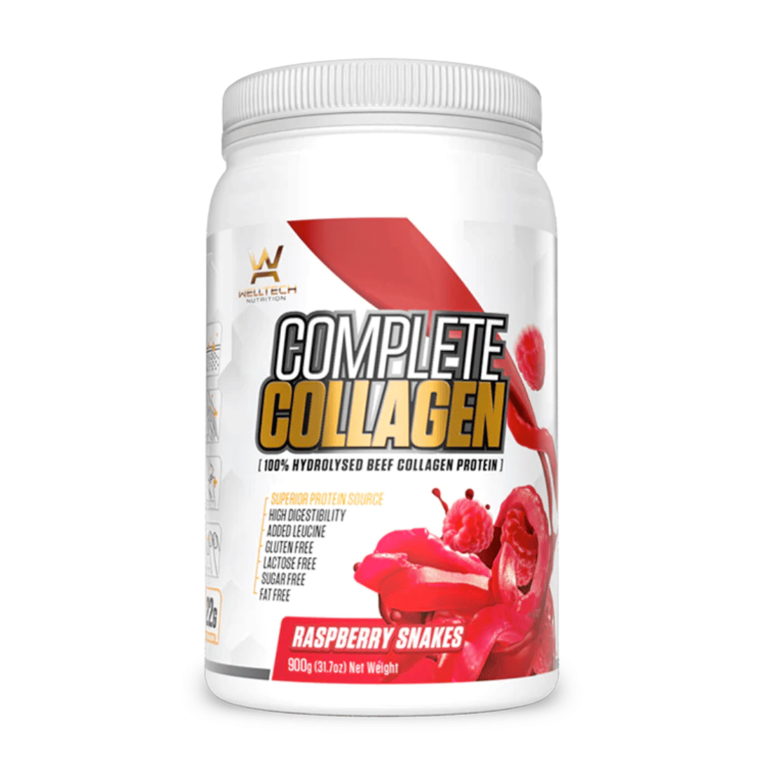 WellTech Complete Collagen Protein powder with hydrolysed beef collagen, 22.6 g protein and all nine essential amino acids per 25 g serving.