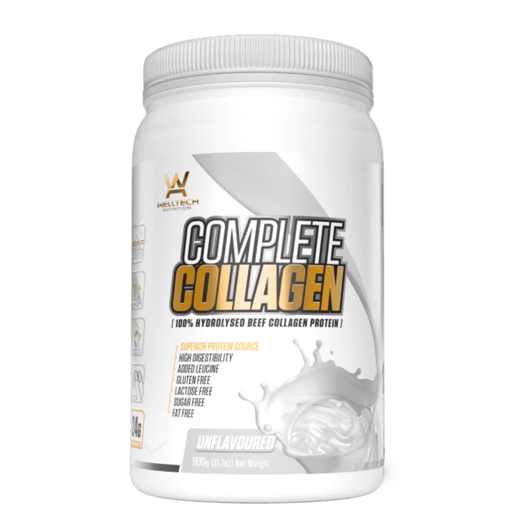 WellTech Complete Collagen Protein powder with hydrolysed beef collagen, 22.6 g protein and all nine essential amino acids per 25 g serving.