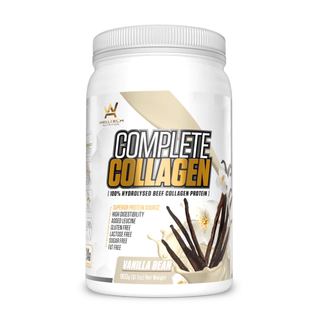 WellTech Complete Collagen Protein powder with hydrolysed beef collagen, 22.6 g protein and all nine essential amino acids per 25 g serving.