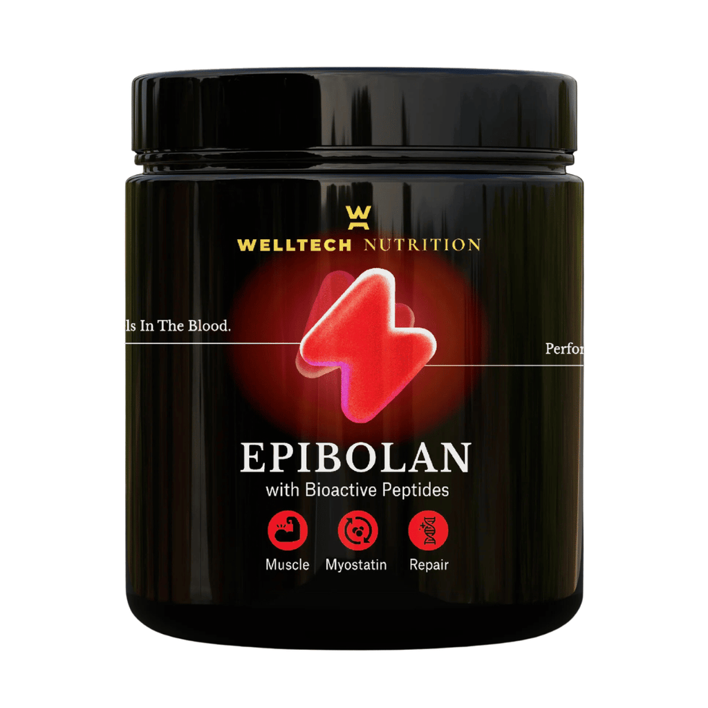 Welltech Epibolan Powder with diosgenin, laxogenin, epicatechin and epidermal-like growth factor in a vegan-friendly sports nutrition formula.