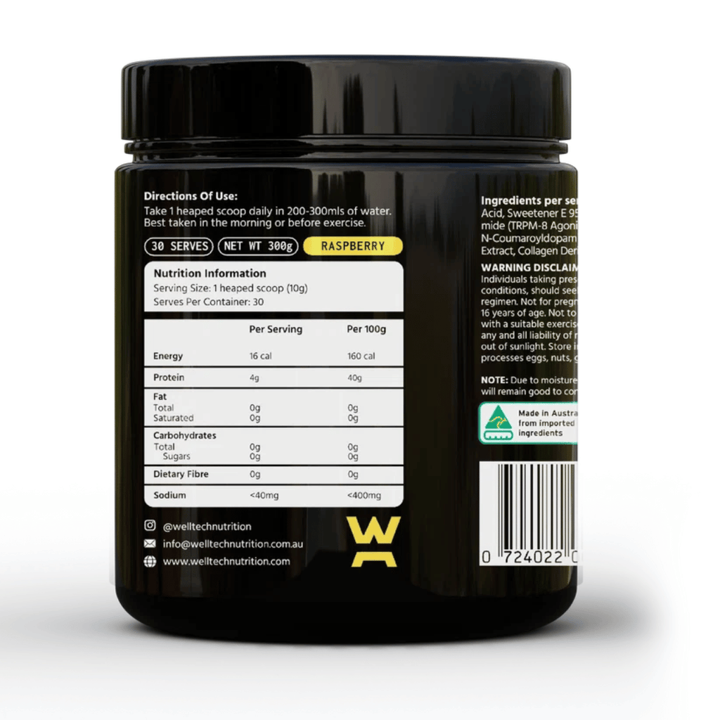 Welltech Cardaclen Powder with glycine, taurine, T2, lupin extract, N-coumaroyldopamine and Decapeptide-2.