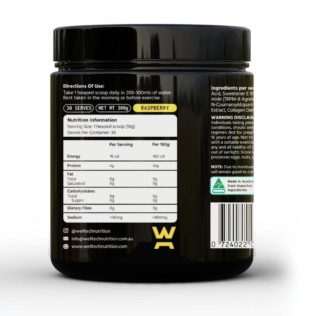 Welltech Cardaclen Powder with glycine, taurine, T2, lupin extract, N-coumaroyldopamine and Decapeptide-2.