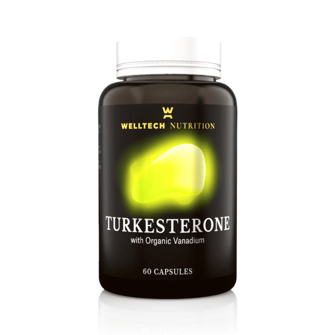 WellTech Turkesterone Capsules with Ajuga turkestanica extract and organic vanadium.