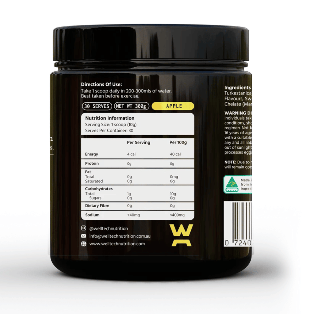 WellTech Turkesterone Powder with Ajuga turkestanica extract, organic vanadium, manganese and vitamin D3.