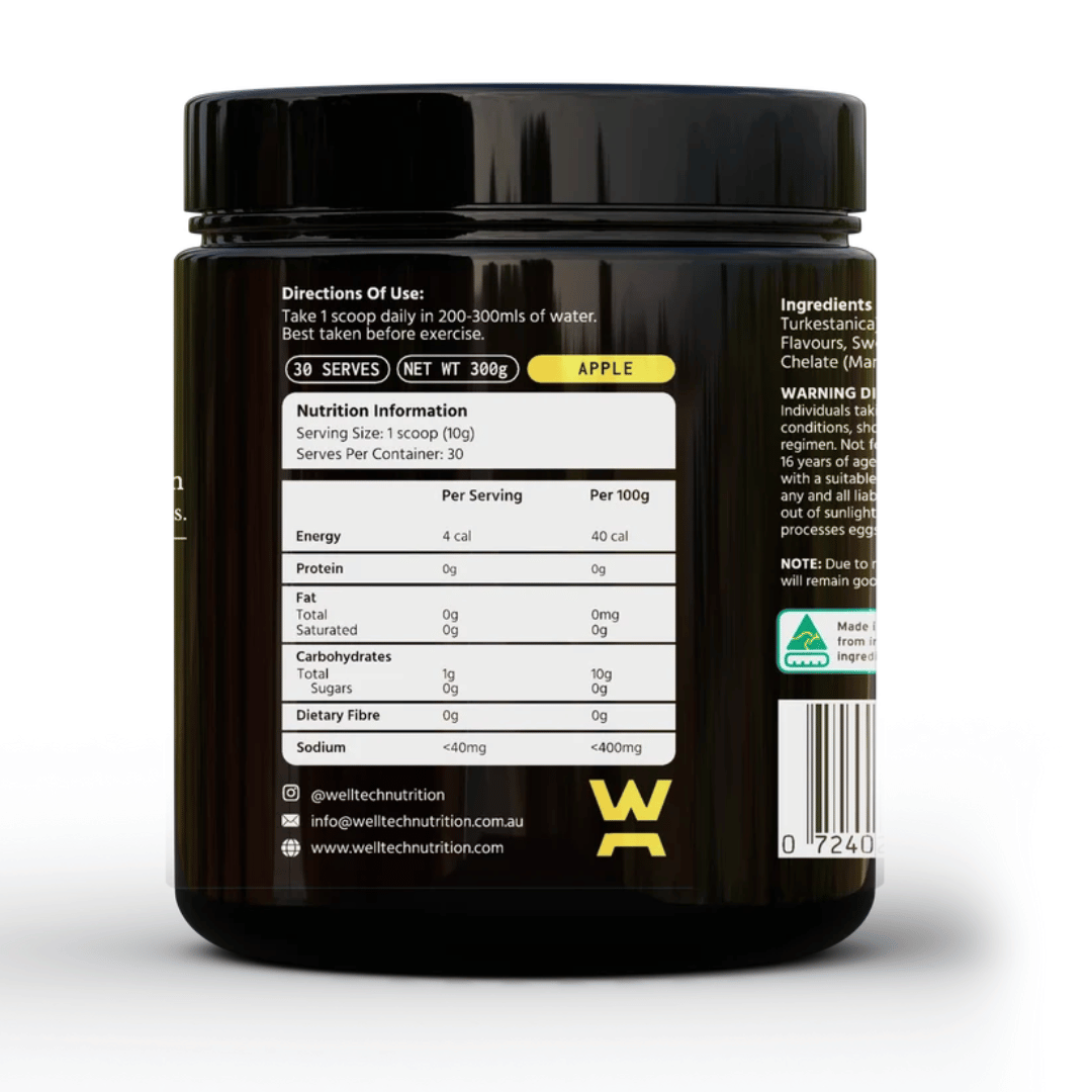 WellTech Turkesterone Powder with Ajuga turkestanica extract, organic vanadium, manganese and vitamin D3.
